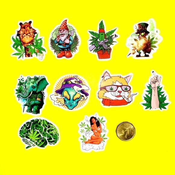 3/$20 Brand New 10x Green Leaf Funny Waterproof Stickers #3 - Picture 1 of 1